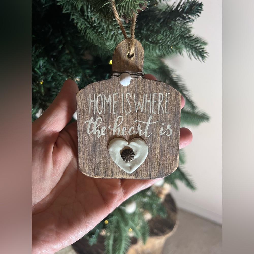 Rustic Country Christmas Wooden Ornament with Burlap String